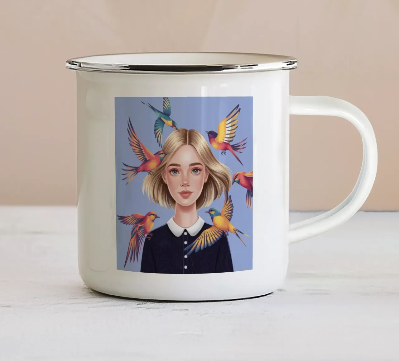 Uccelli Harmony Girl tazza in smalto da Nebula Verse