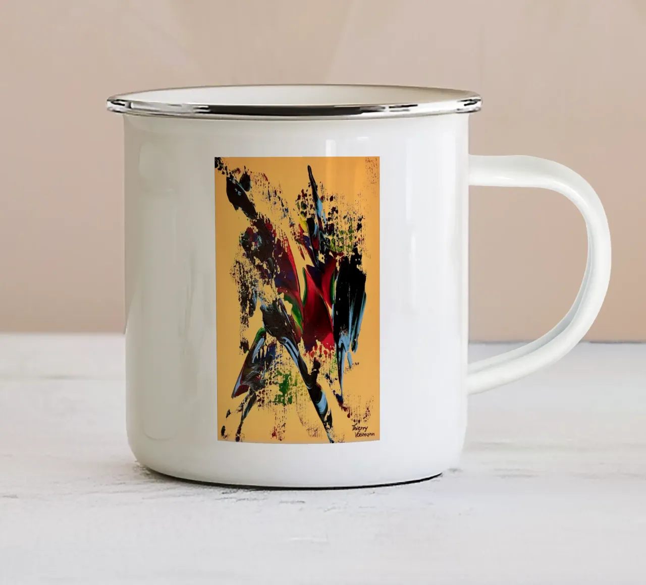 MESSAGE FROM THE HEART 6 Emaille Tasse von Thierry Vobmann Abstract painting