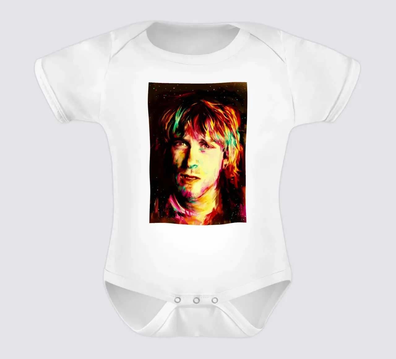 Kurt Cobain colorful pop art portrait short-sleeve baby romper by Hantamrata