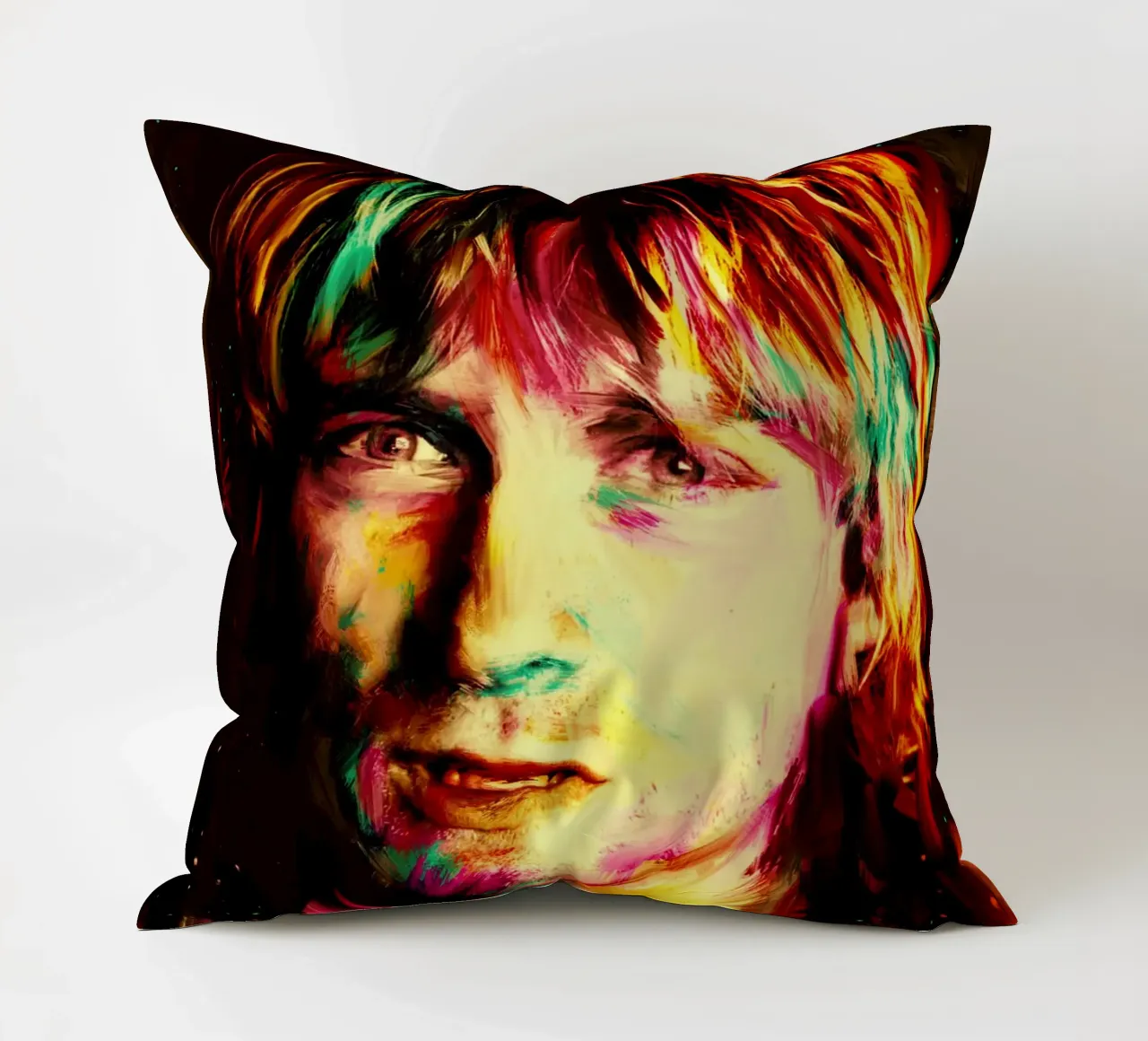 Kurt Cobain ritratto pop art colorato cuscino da Hantamrata