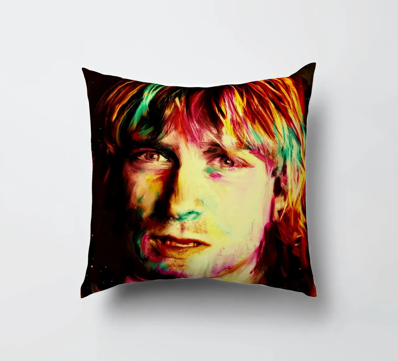 Kurt Cobain ritratto pop art colorato cuscino da Hantamrata
