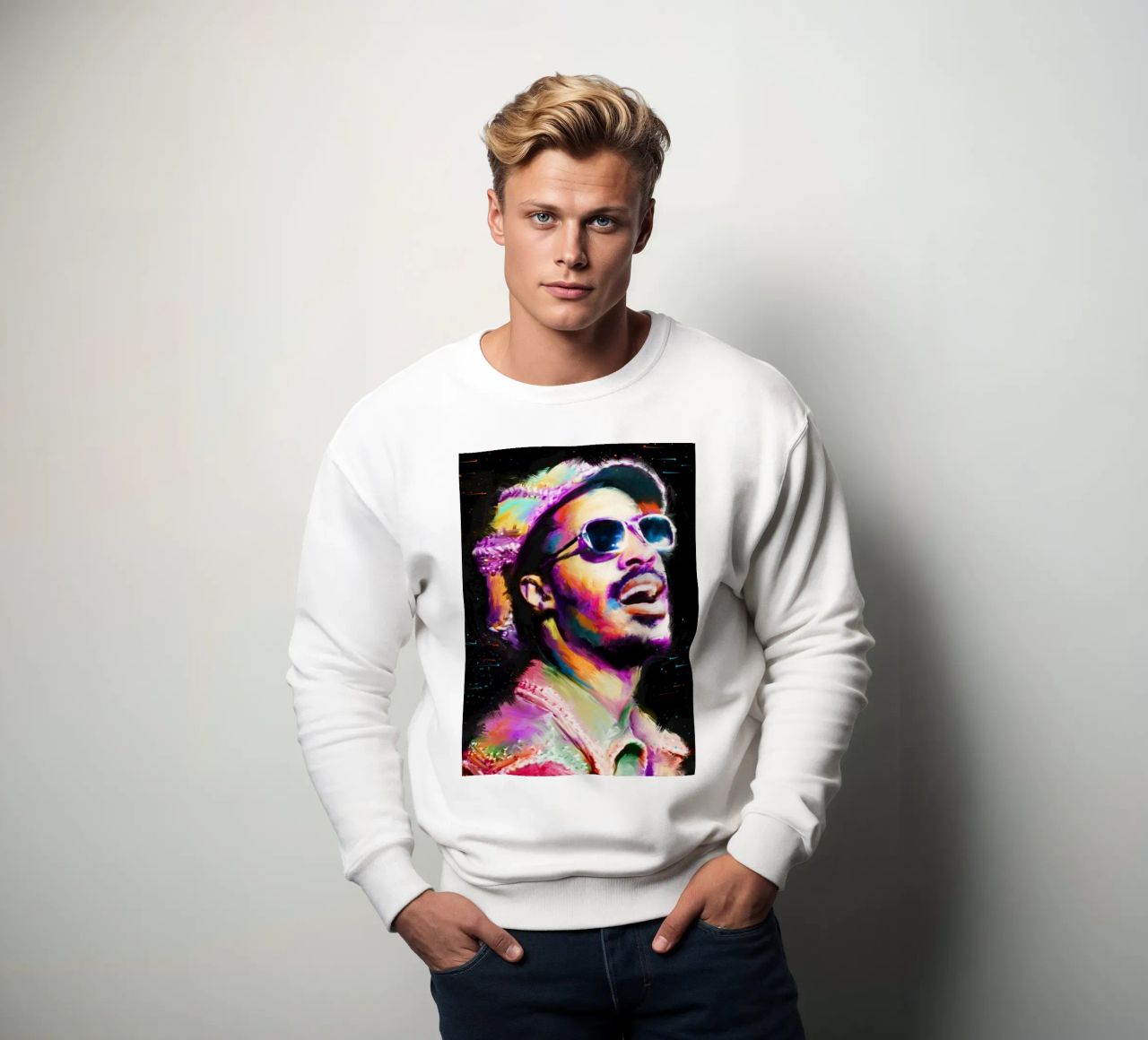 Stevie Wonder colorful pop art portrait sweatshirt by Hantamrata