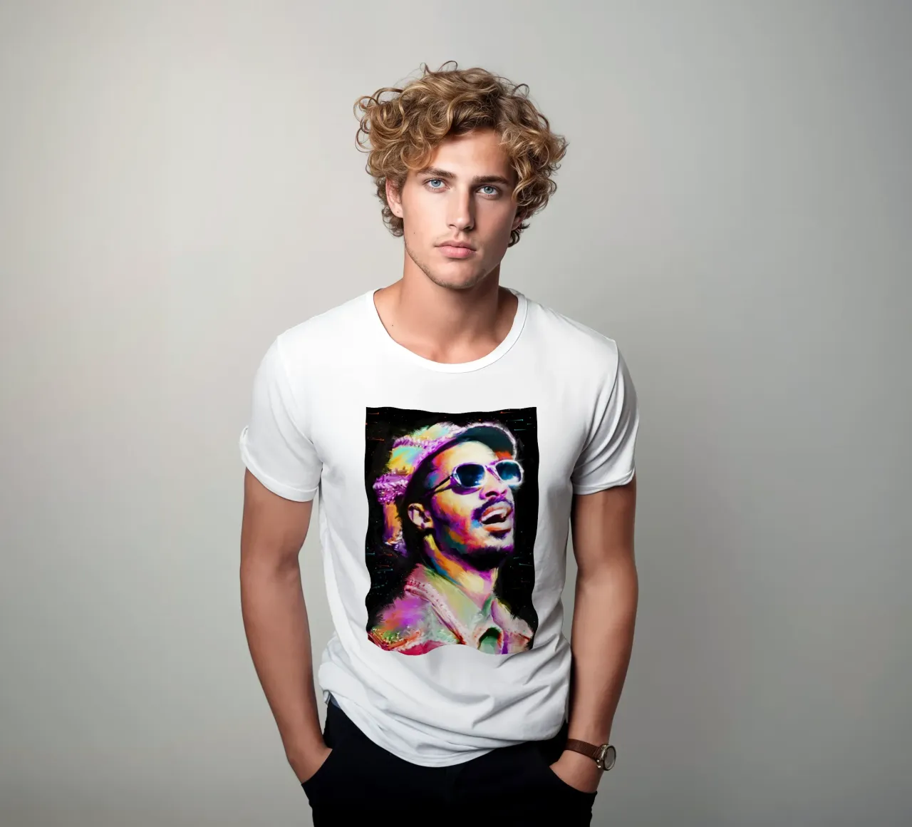 Stevie Wonder colorful pop art portrait t-shirt da Hantamrata