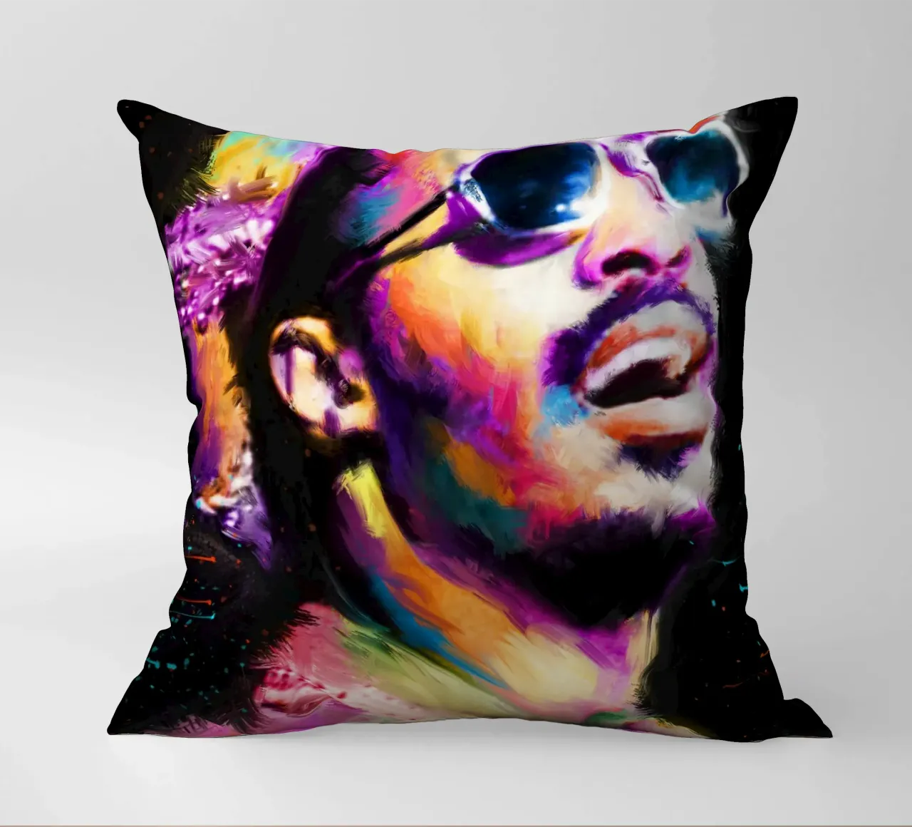 Stevie Wonder colorful pop art portrait cuscino da Hantamrata