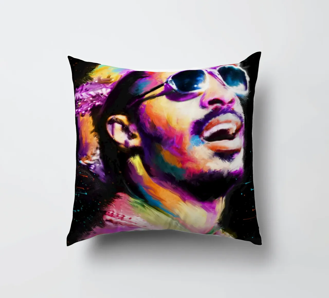 Stevie Wonder colorful pop art portrait cuscino da Hantamrata