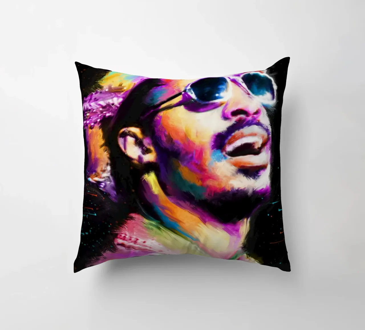 Stevie Wonder colorful pop art portrait cuscino da Hantamrata
