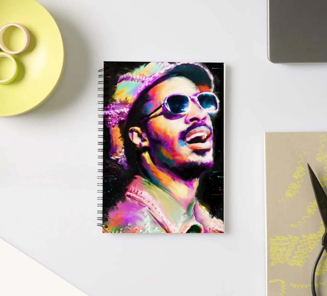 Stevie Wonder colorful pop art portrait diario ad anelli da Hantamrata