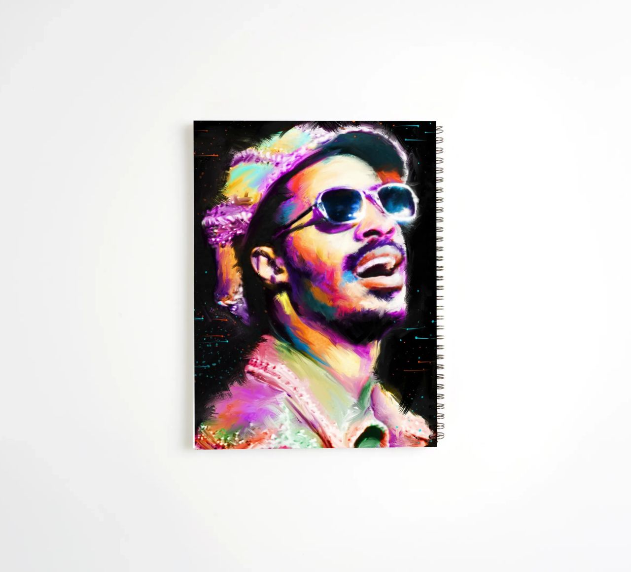 Stevie Wonder colorful pop art portrait spiral notebook by Hantamrata