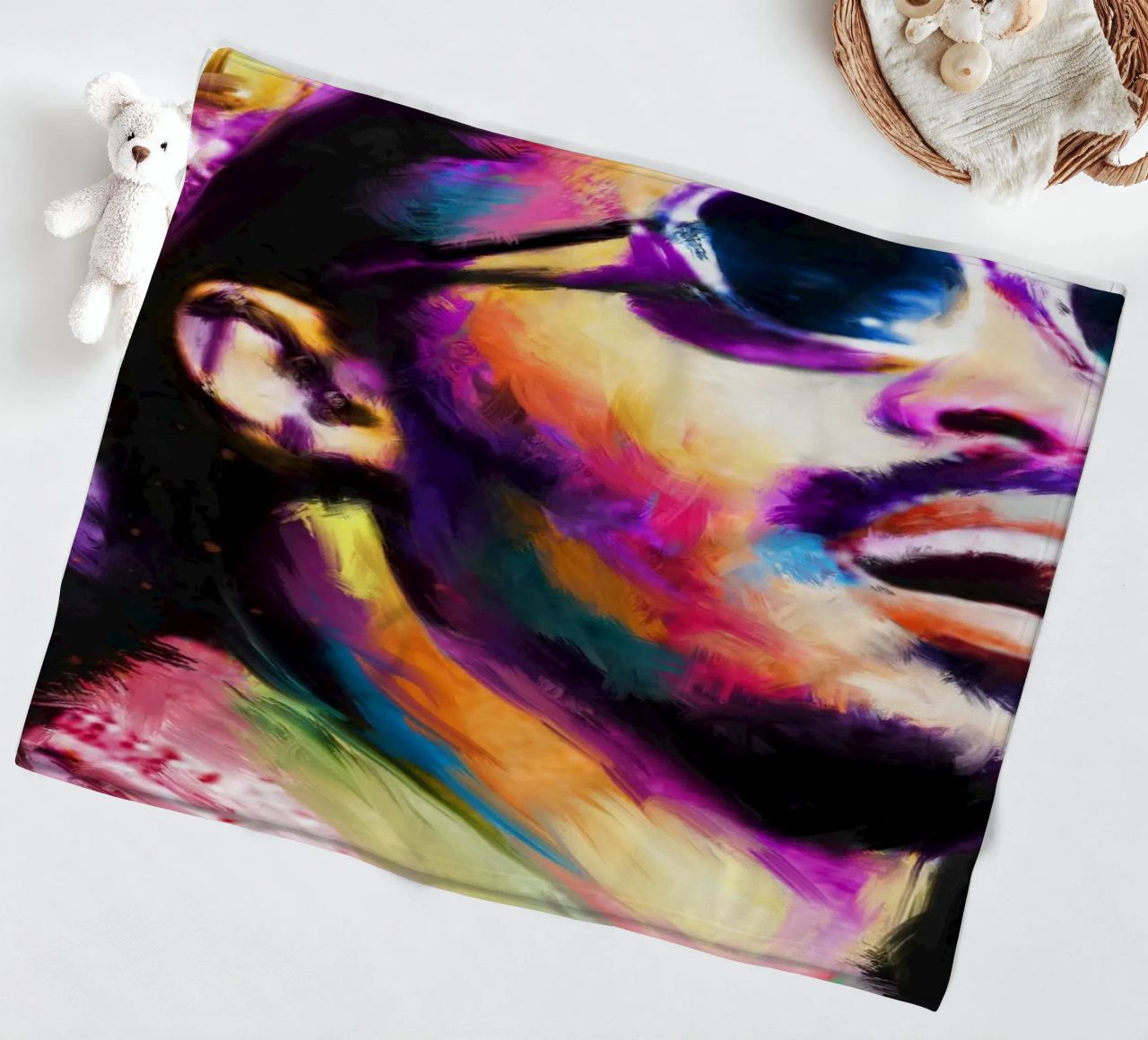 Stevie Wonder colorful pop art portrait fleece blanket by Hantamrata