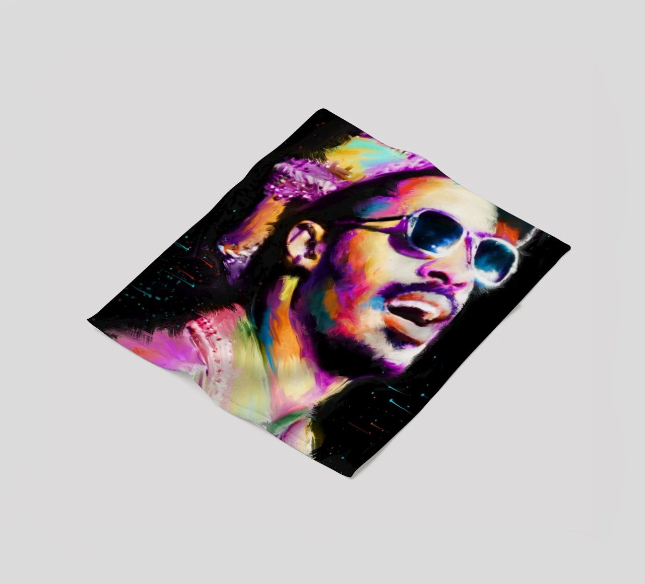 Stevie Wonder colorful pop art portrait fleece blanket by Hantamrata