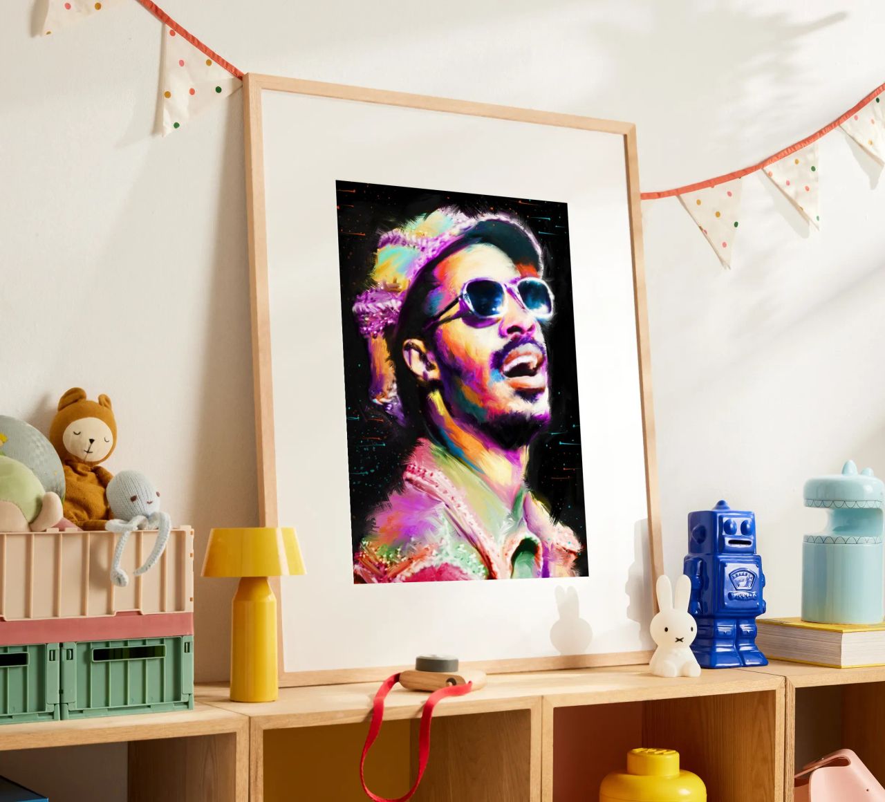 Stevie Wonder colorful pop art portrait poster by Hantamrata