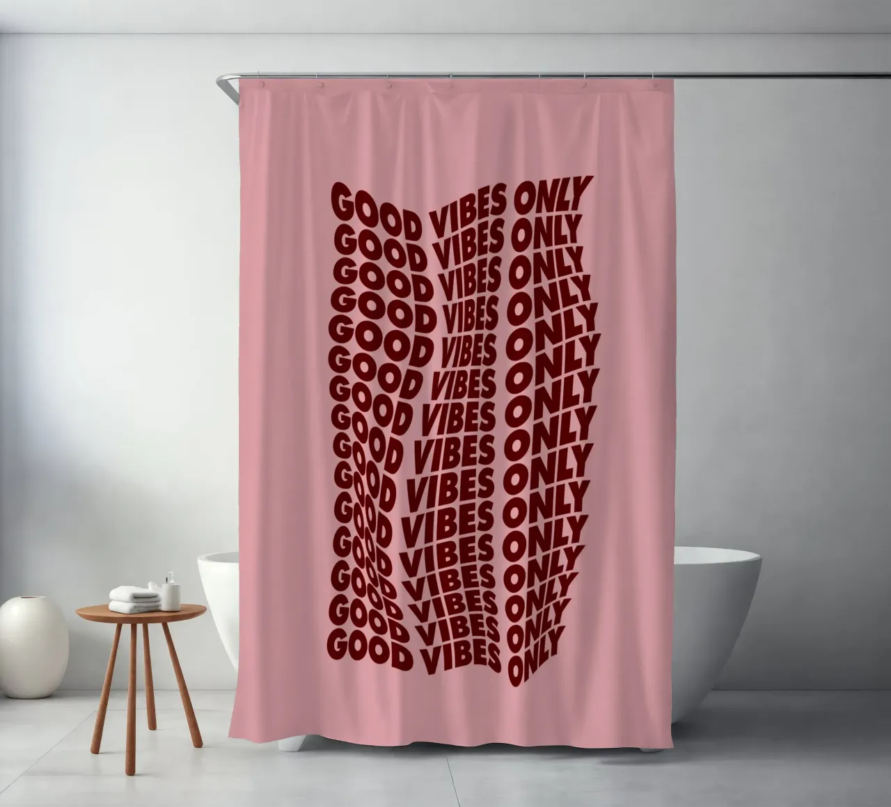 Good Vibes Only Typography Print Rosa y Morado cortina de baño de THE MOTIVATED TYPE