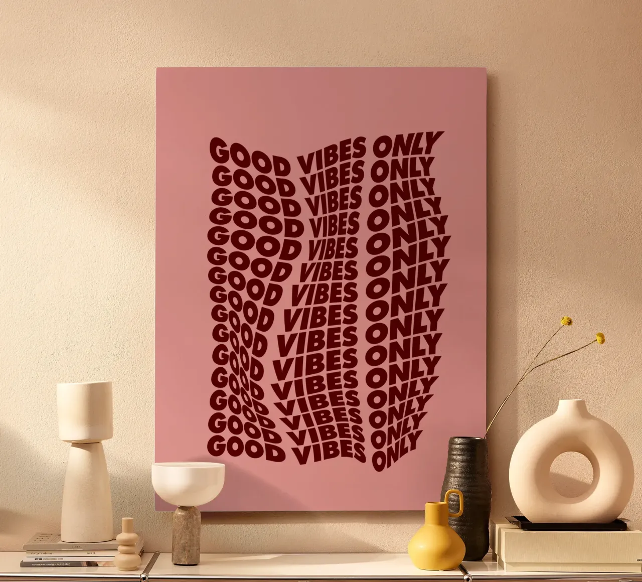 Good Vibes Only Typography Print Rosa y Morado placa de forex de THE MOTIVATED TYPE