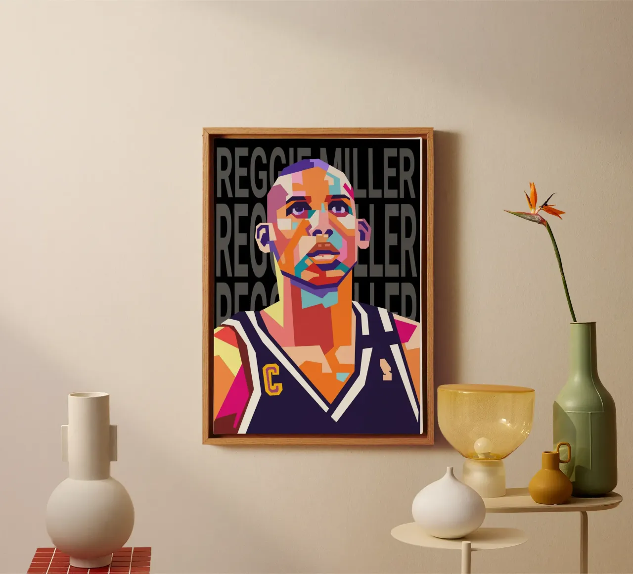 Reggie Miller pop-art portret canvas met Baklijst van Hantamrata