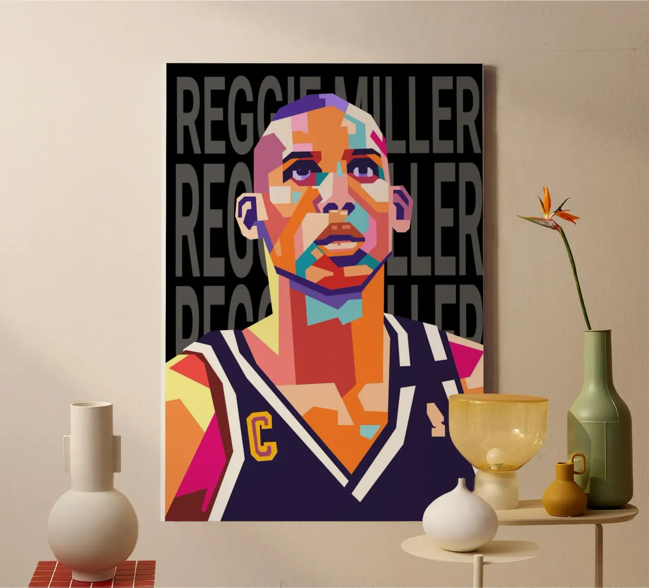 Reggie Miller pop-art portret canvas met Baklijst van Hantamrata
