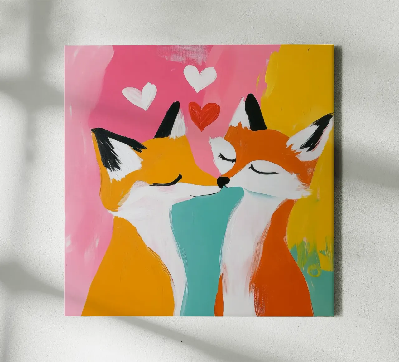 Skurrile Fuchs Liebe Kunst - Retro Midcentury Tier Wand drucken Leinwand mit Schattenfugenrahmen von Modern Muse