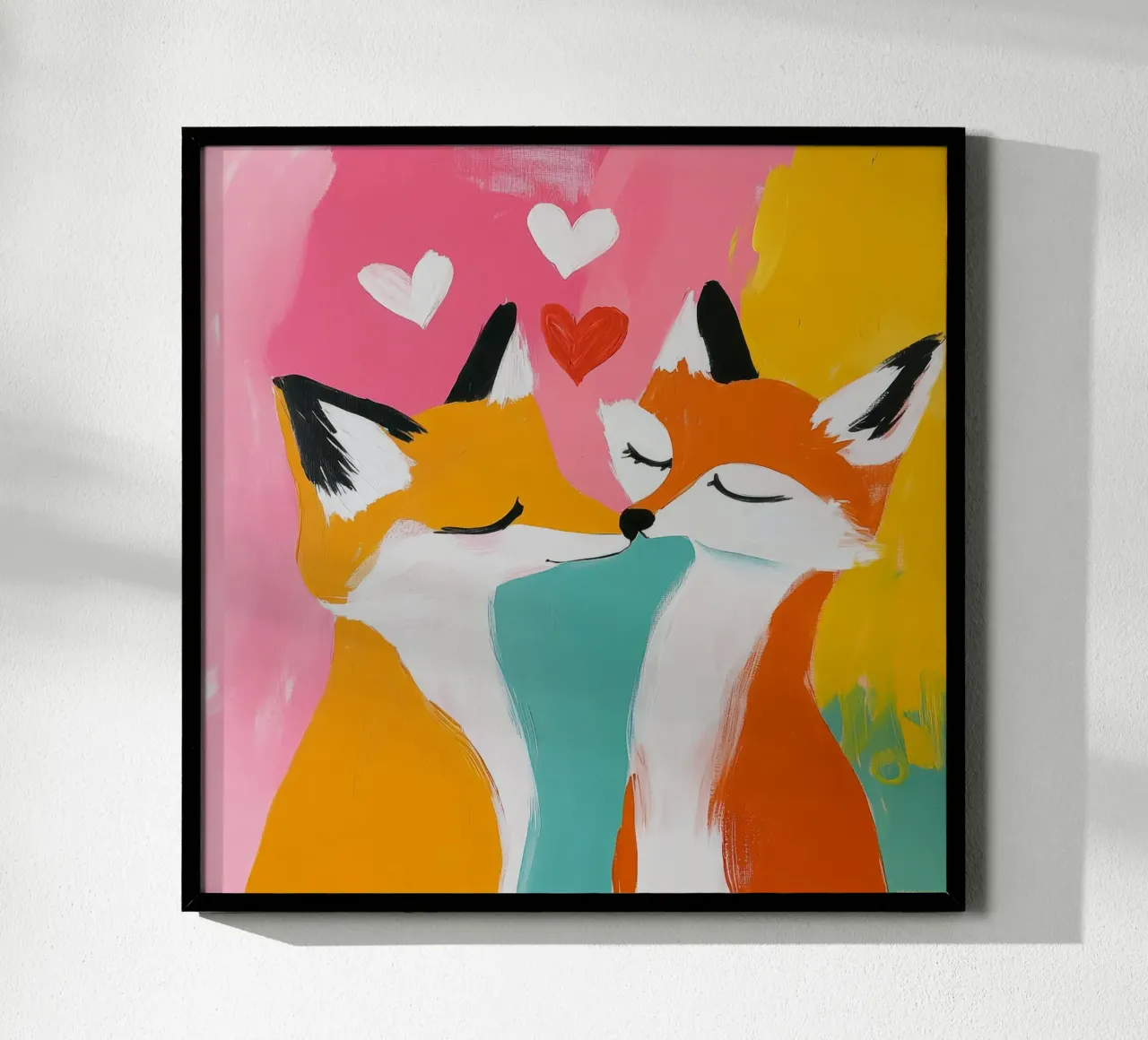 Skurrile Fuchs Liebe Kunst - Retro Midcentury Tier Wand drucken Poster mit Aluminium Rahmen von Modern Muse