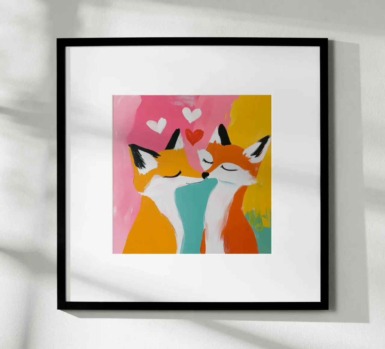 Skurrile Fuchs Liebe Kunst - Retro Midcentury Tier Wand drucken Poster mit Aluminium Rahmen von Modern Muse