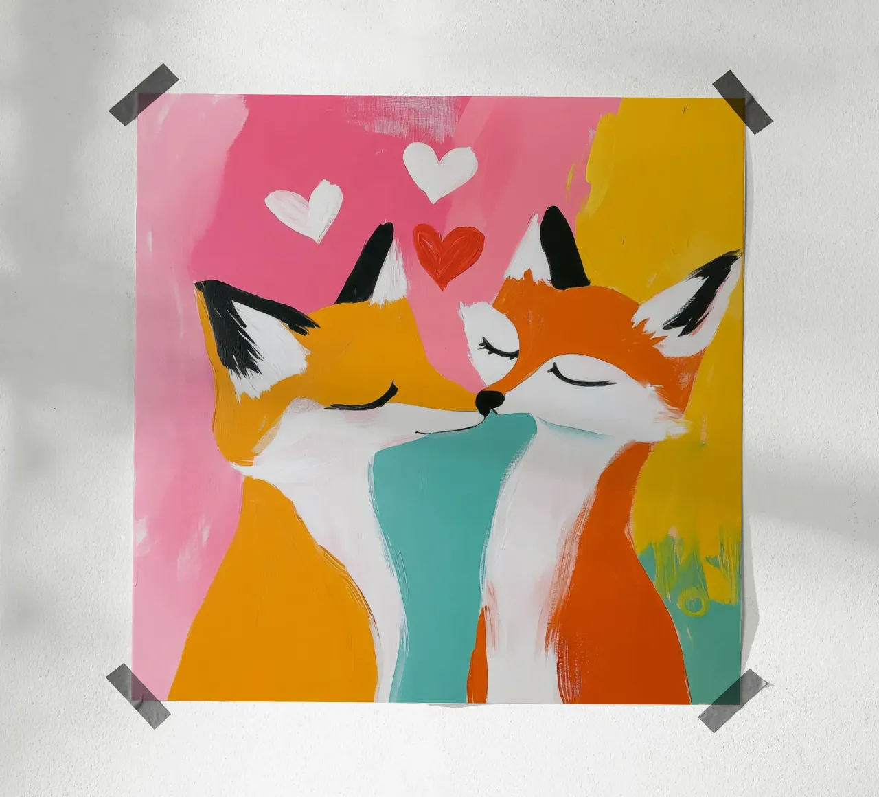 Skurrile Fuchs Liebe Kunst - Retro Midcentury Tier Wand drucken Poster mit Aluminium Rahmen von Modern Muse