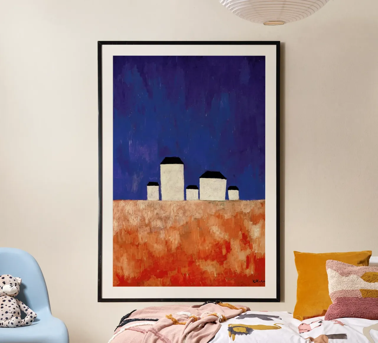 Malewitsch - Landscape with Five Houses poster con telaio in alluminio da ARTOTHEK