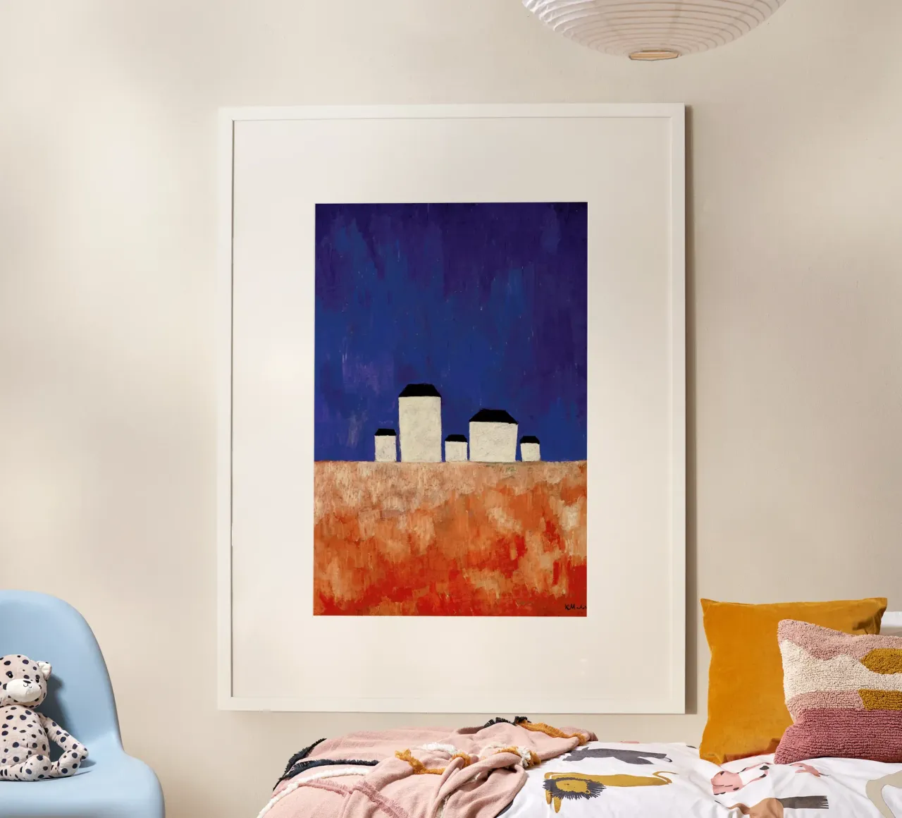 Malewitsch - Landscape with Five Houses poster con telaio in alluminio da ARTOTHEK