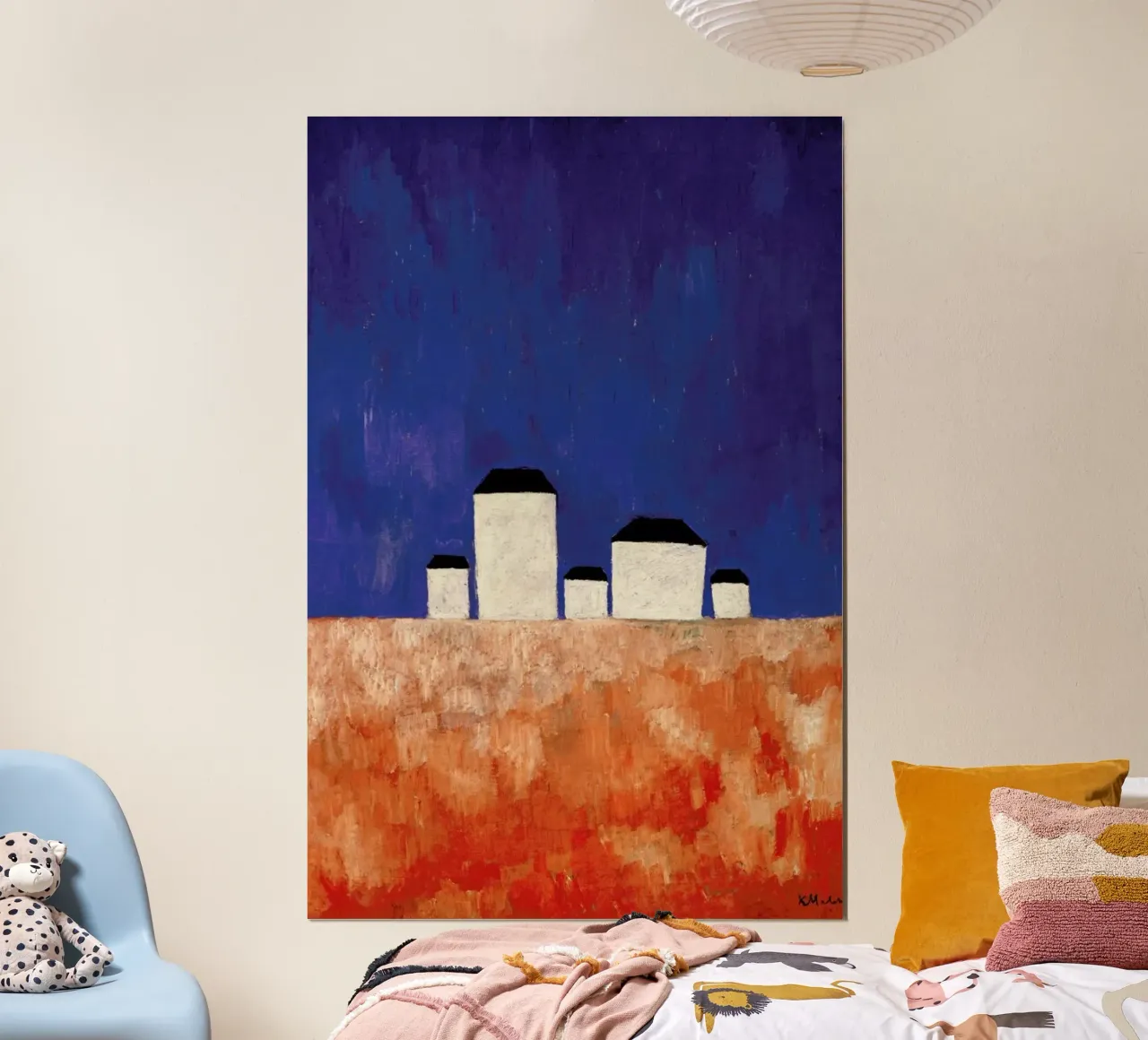 Malewitsch - Landscape with Five Houses poster con telaio in alluminio da ARTOTHEK