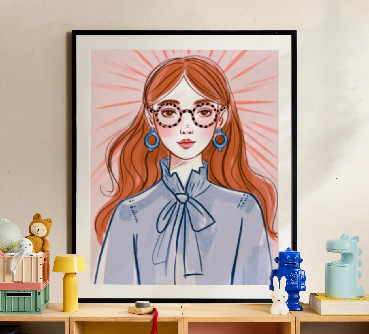 Aura serena dei capelli rossi poster con telaio in alluminio da Nebula Verse