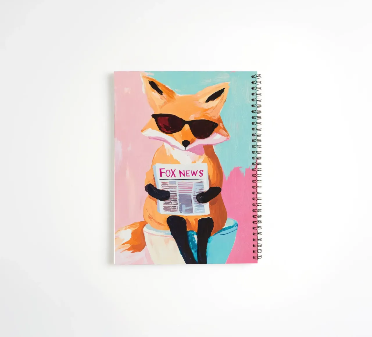 Reading Fox on Toilet – Funny Retro Animal Bathroom Wall Art spiral notebook by Modern Muse