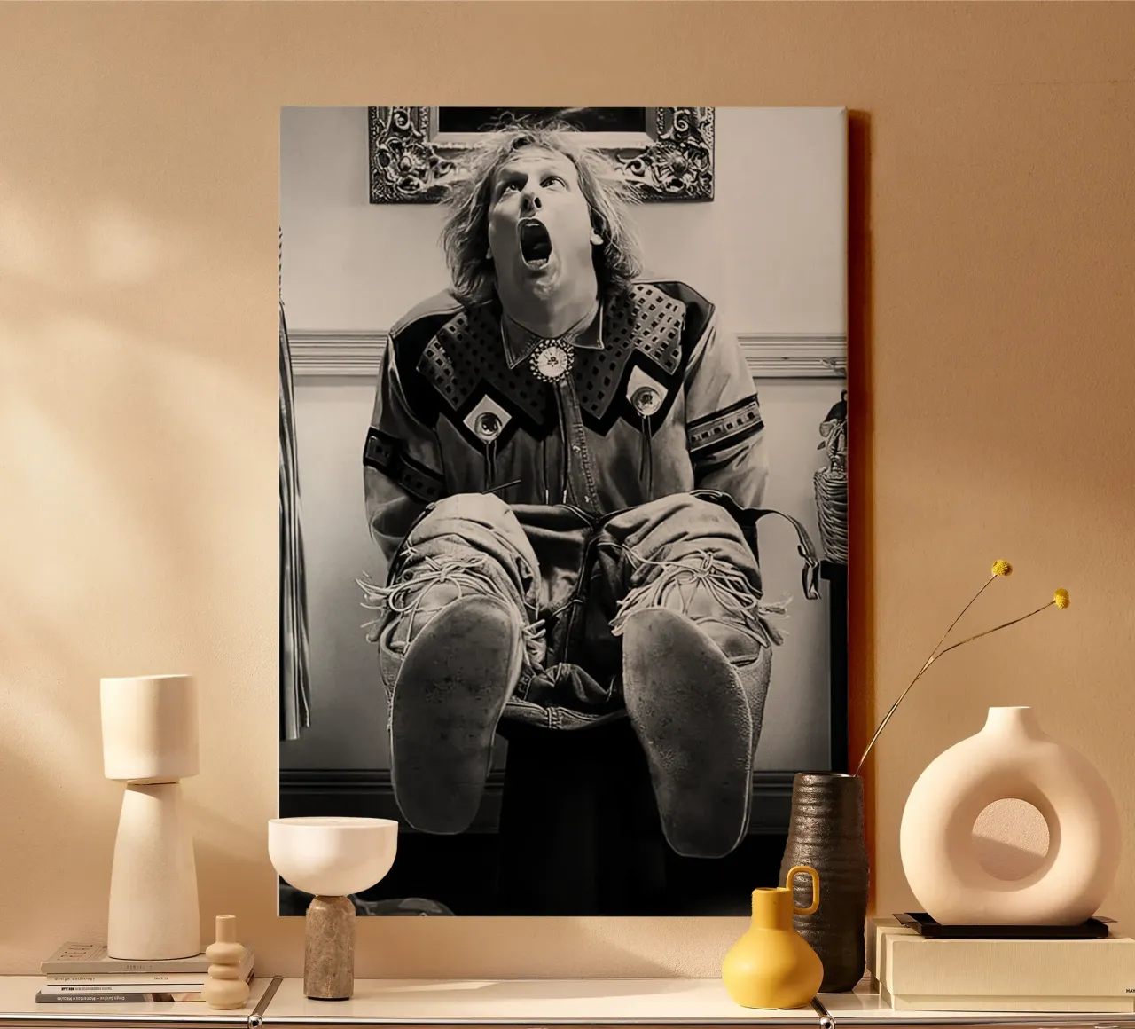 Man op toilet Grappig Badkamer Decor canvas met Baklijst van rangginangs