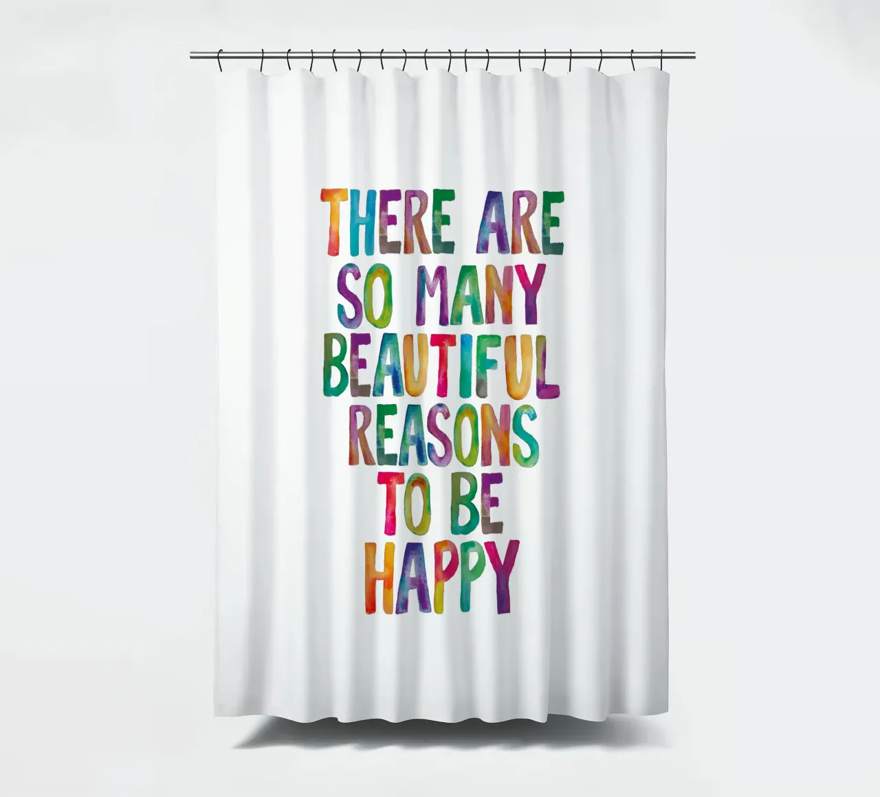 There Are So Many Beautiful Reasons to Be Happy Typography shower curtain by THE MOTIVATED TYPE