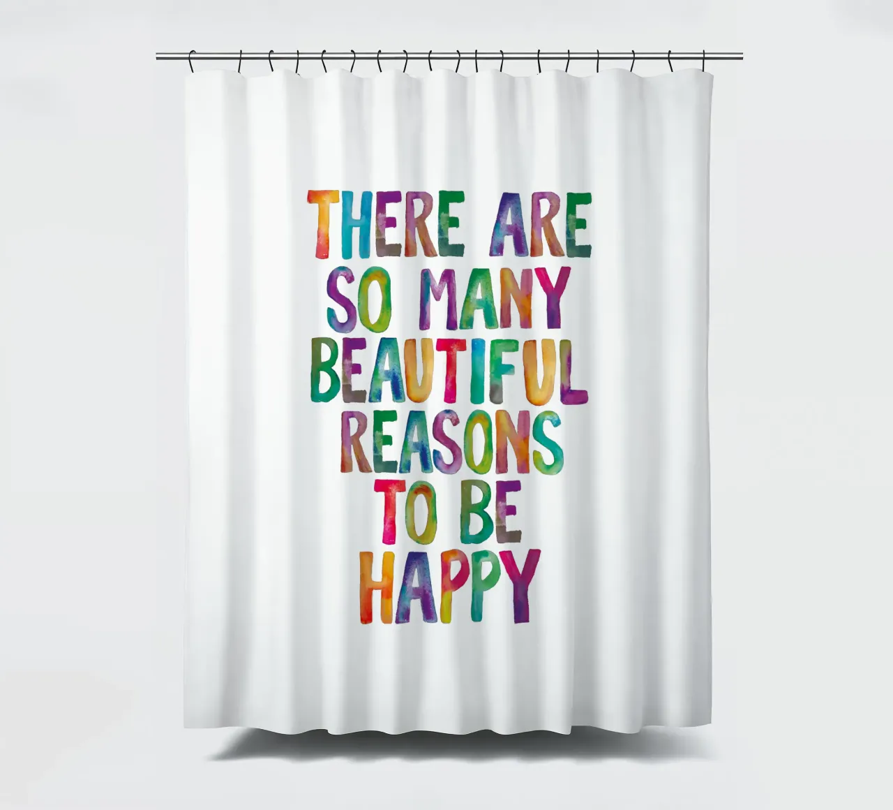 There Are So Many Beautiful Reasons to Be Happy Typography shower curtain by THE MOTIVATED TYPE