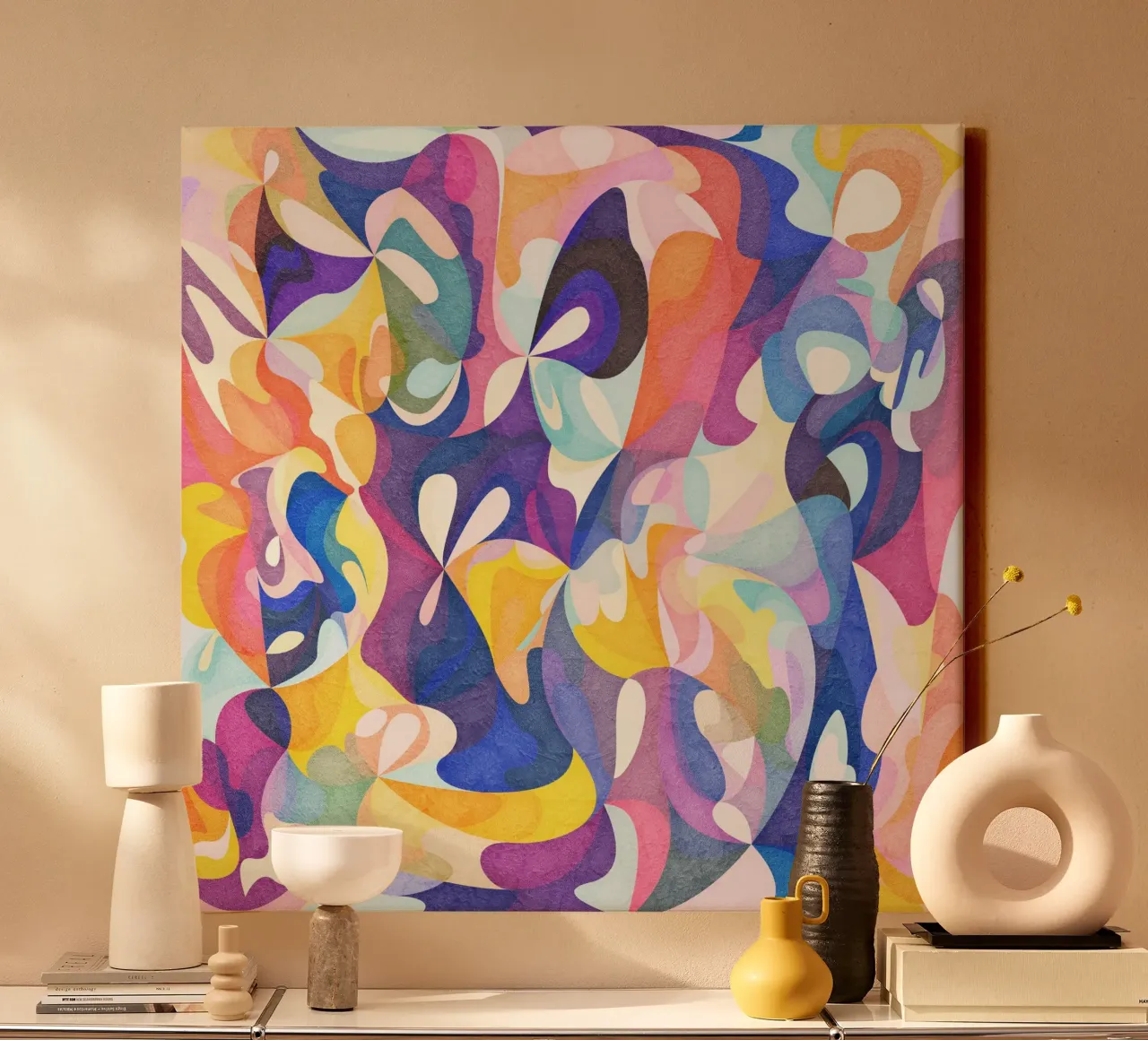 Move and Flow - Abstract Geometric Pattern canvas with Floater frame by lovely lines