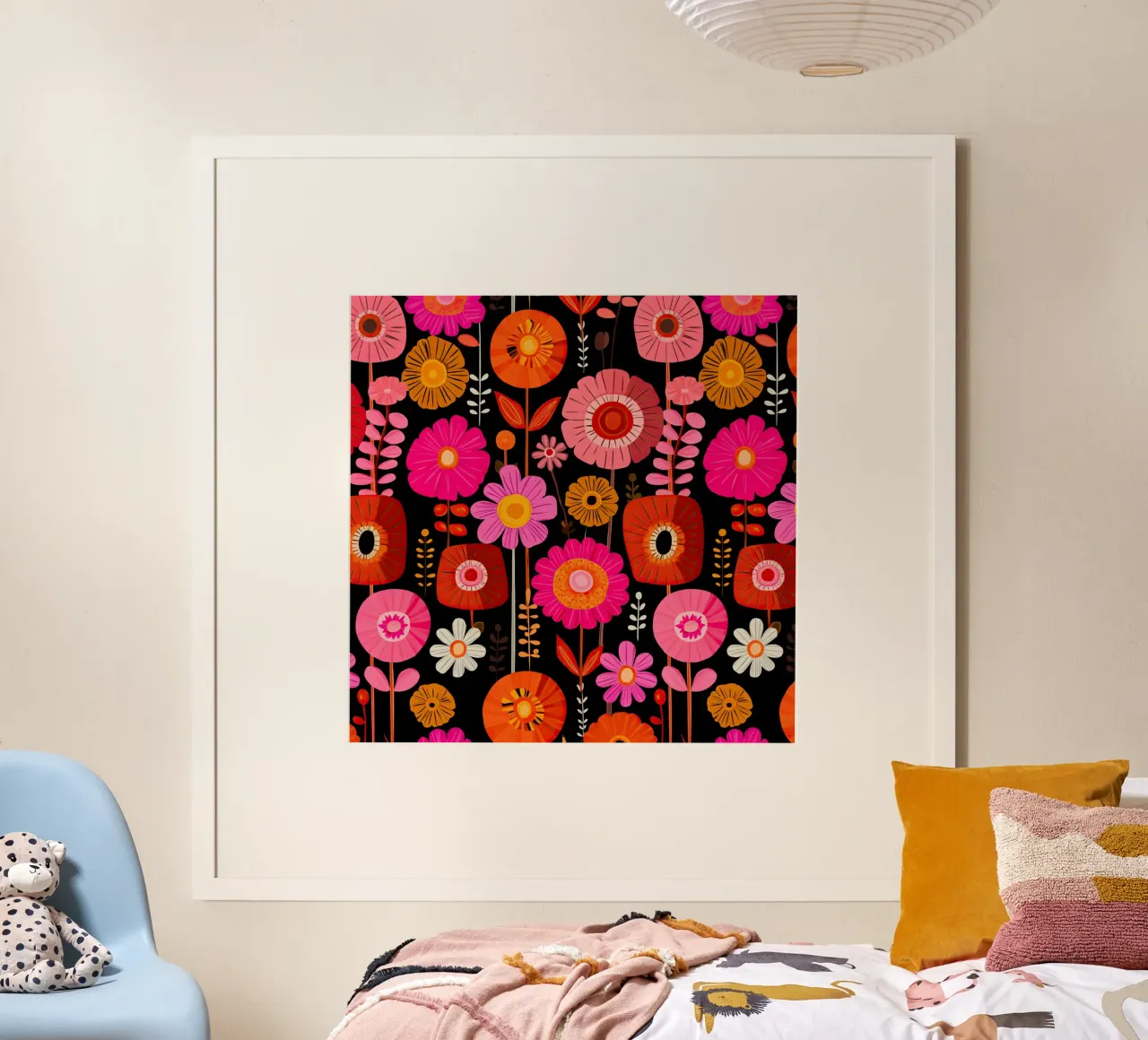 Fiori rosa arancione - motivo floreale retrò di metà secolo di Matisse poster con telaio in plastica da Modern Muse
