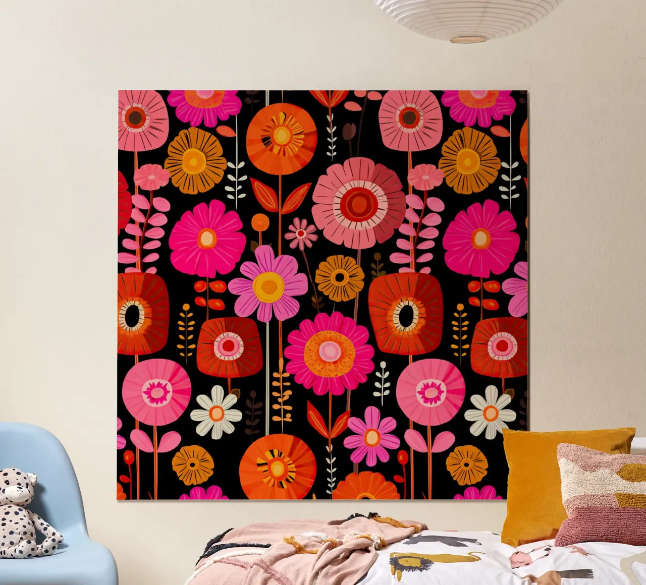 Fiori rosa arancione - motivo floreale retrò di metà secolo di Matisse poster con telaio in plastica da Modern Muse