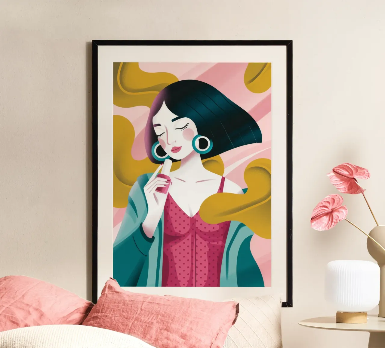 Musa moderna contemplativa poster con telaio in legno da Nebula Verse
