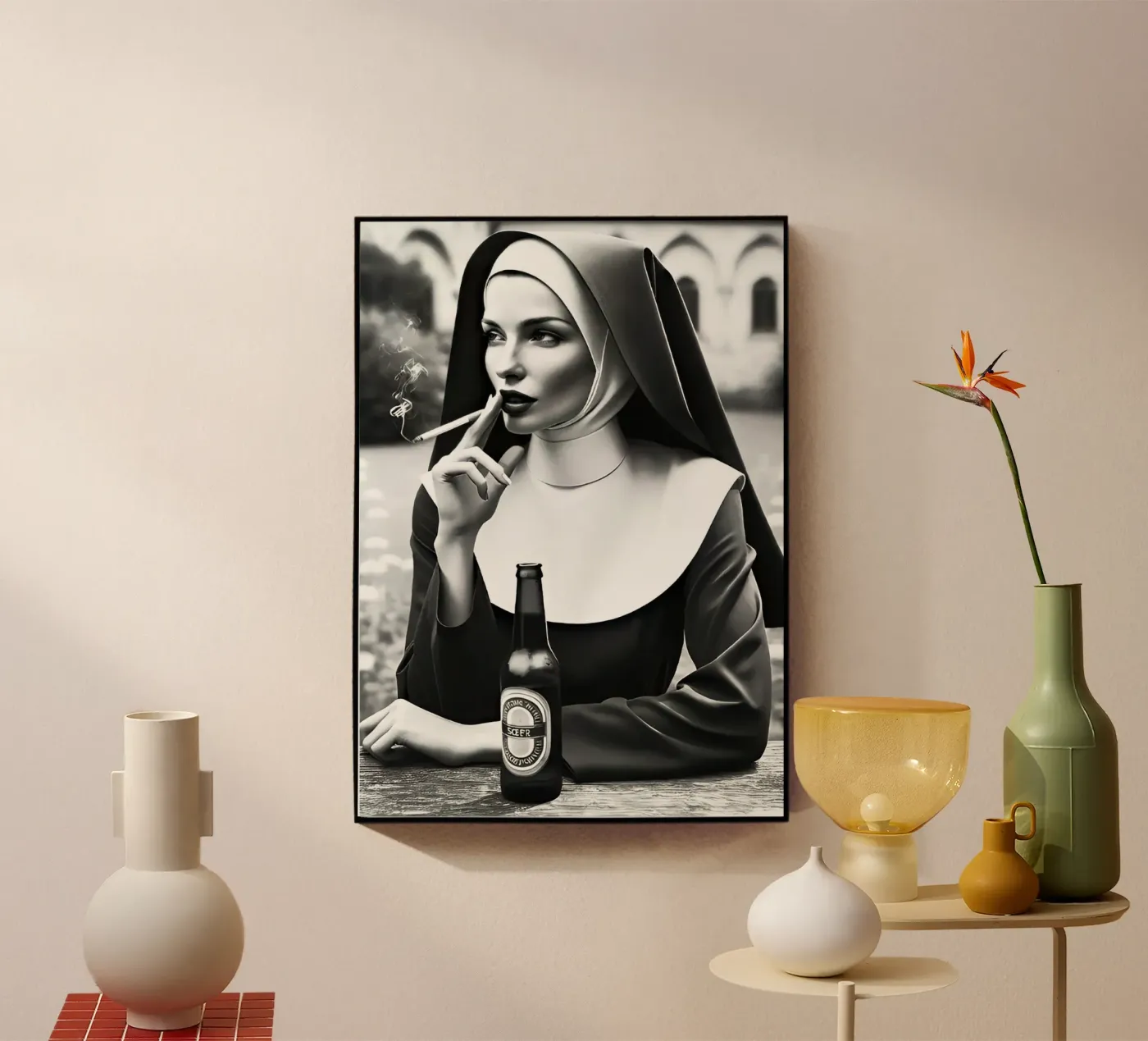 suora che fuma e beve plexiglass da rangginangs
