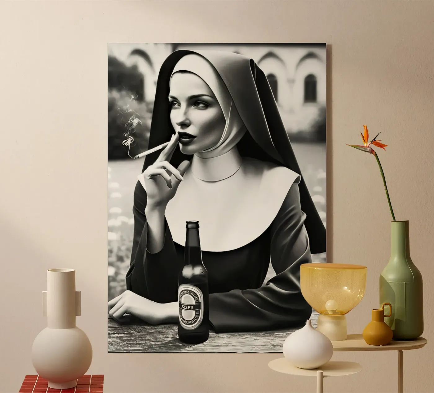 suora che fuma e beve plexiglass da rangginangs