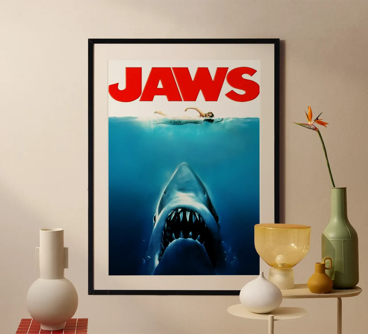 Il film dello Squalo poster con telaio in legno da rangginangs