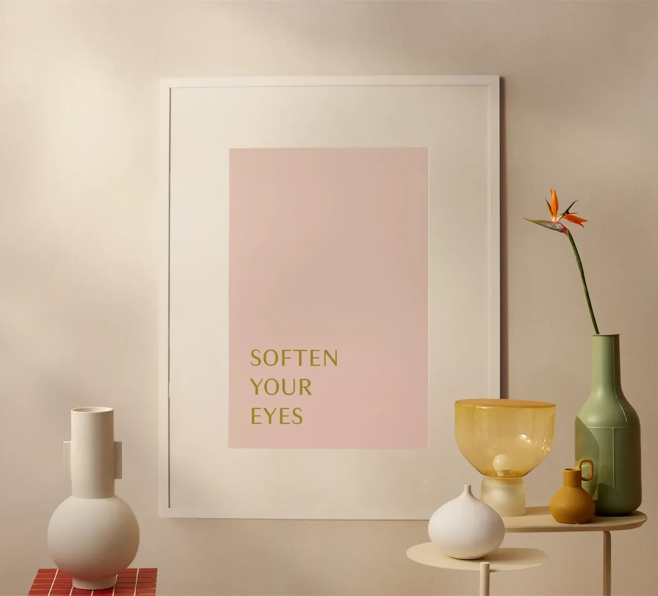 Soften Your Eyes poster con telaio in plastica da Linda Gobeta
