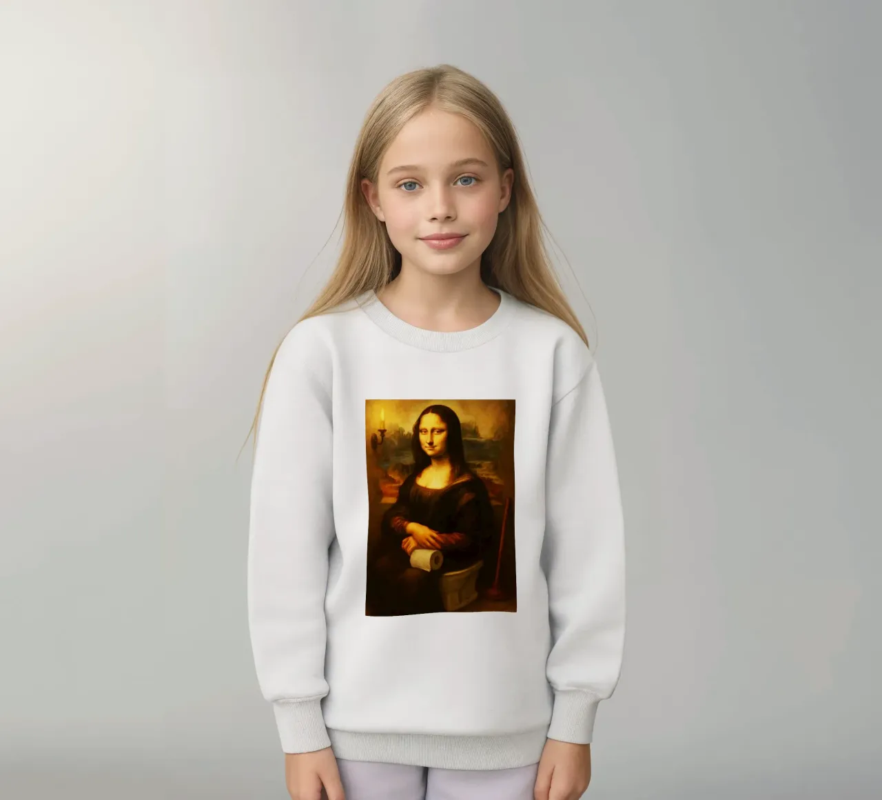 Mona Lisa Sitting On the Toilet Arts kids sweatshirt by kembangross