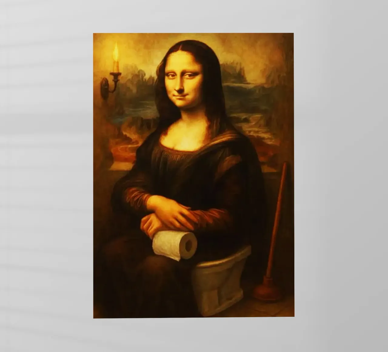 Mona Lisa assise sur les toilettes Arts film rétro-éclairé de kembangross