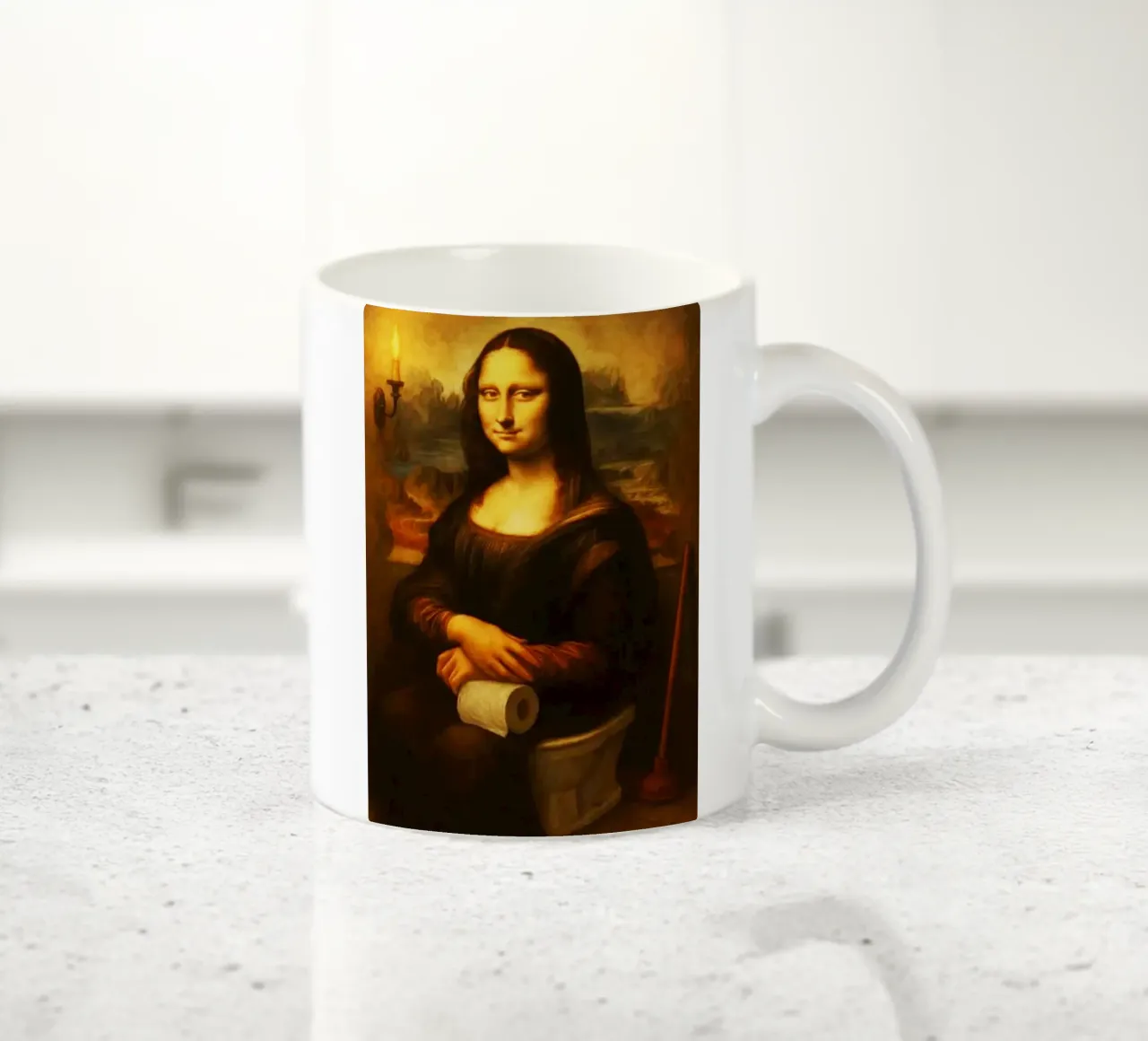 Mona Lisa zittend op het toilet Kunst keramische mok van kembangross