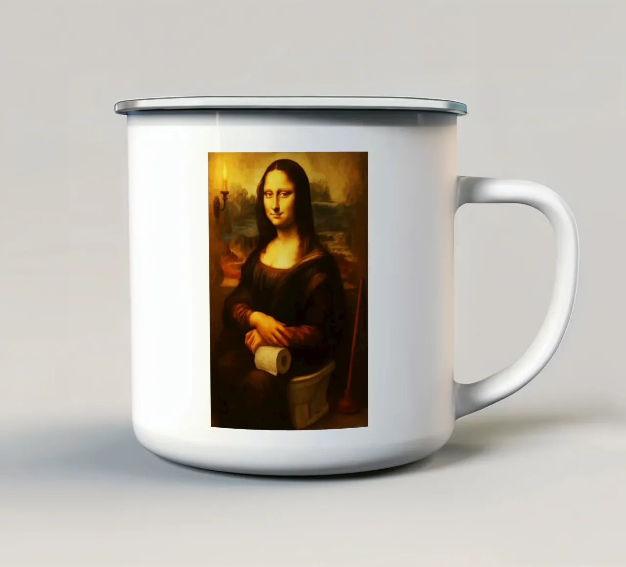 Mona Lisa zittend op het toilet Kunst emaille mok van kembangross