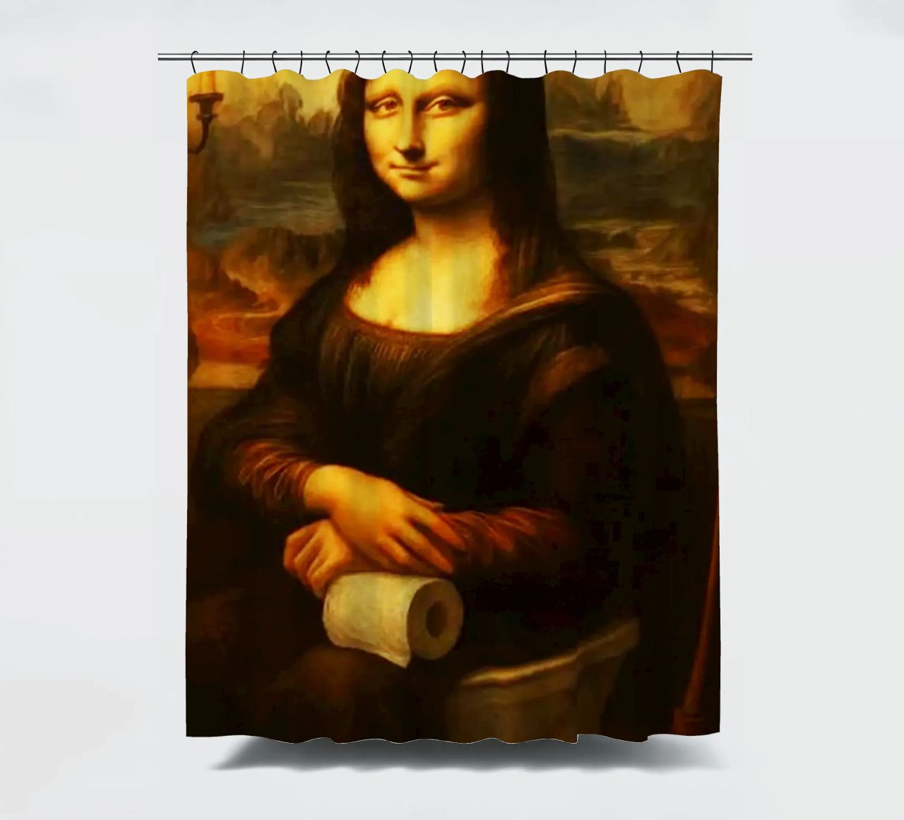 Mona Lisa auf der Toilette sitzend Kunst Duschvorhang von kembangross