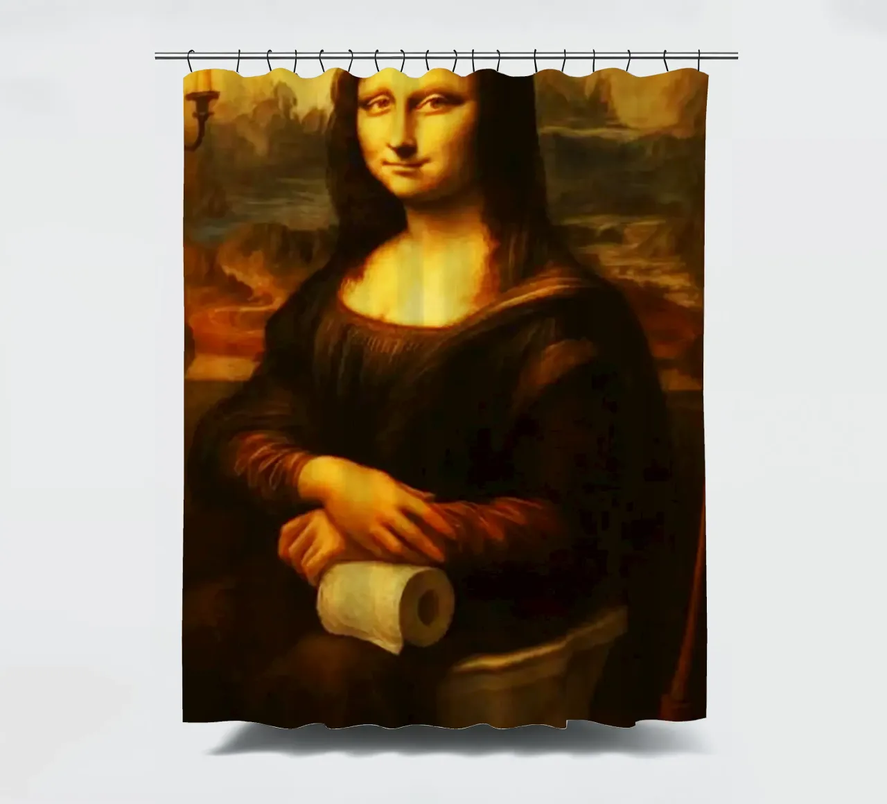 Mona Lisa Sitting On the Toilet Arts shower curtain by kembangross