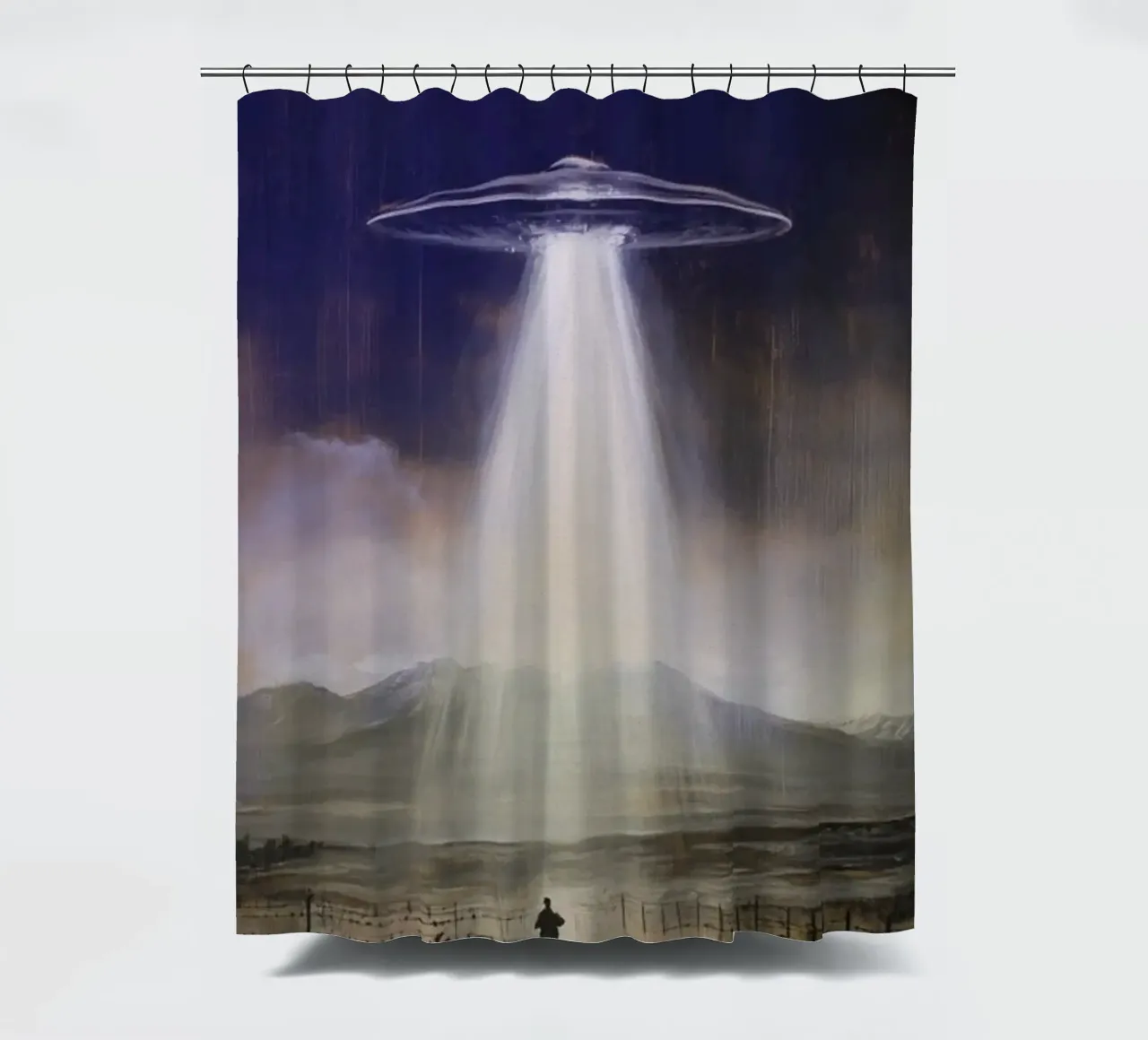 Mysterious UFO Alien Art shower curtain by kembangross