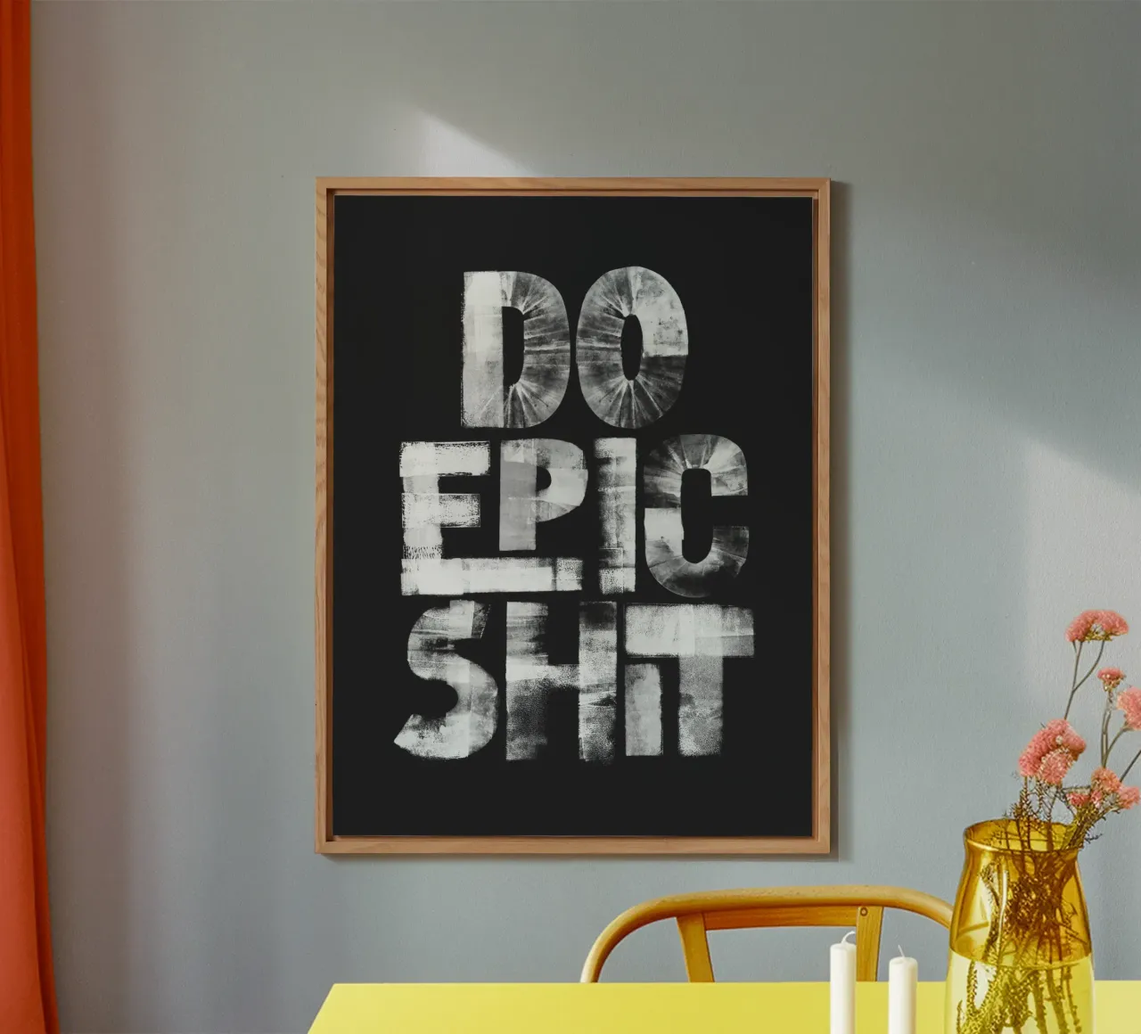 Stampa tipografica in bianco e nero Do Epic Shit in grassetto alluminio dibond da THE MOTIVATED TYPE