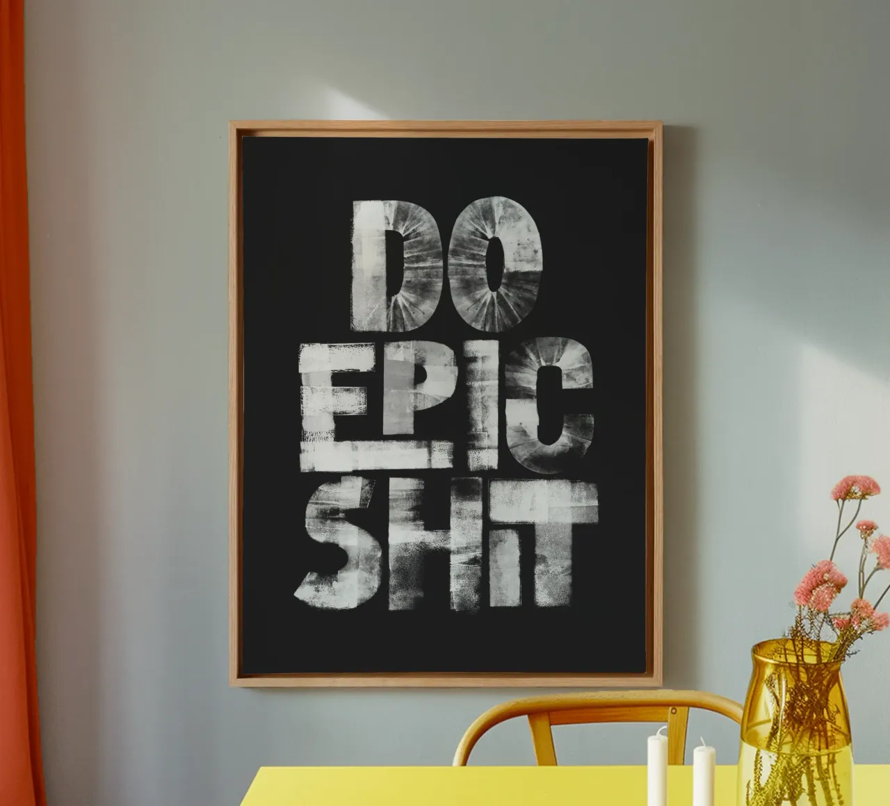 Stampa tipografica in bianco e nero Do Epic Shit in grassetto tela con Cornice a cassetta da THE MOTIVATED TYPE