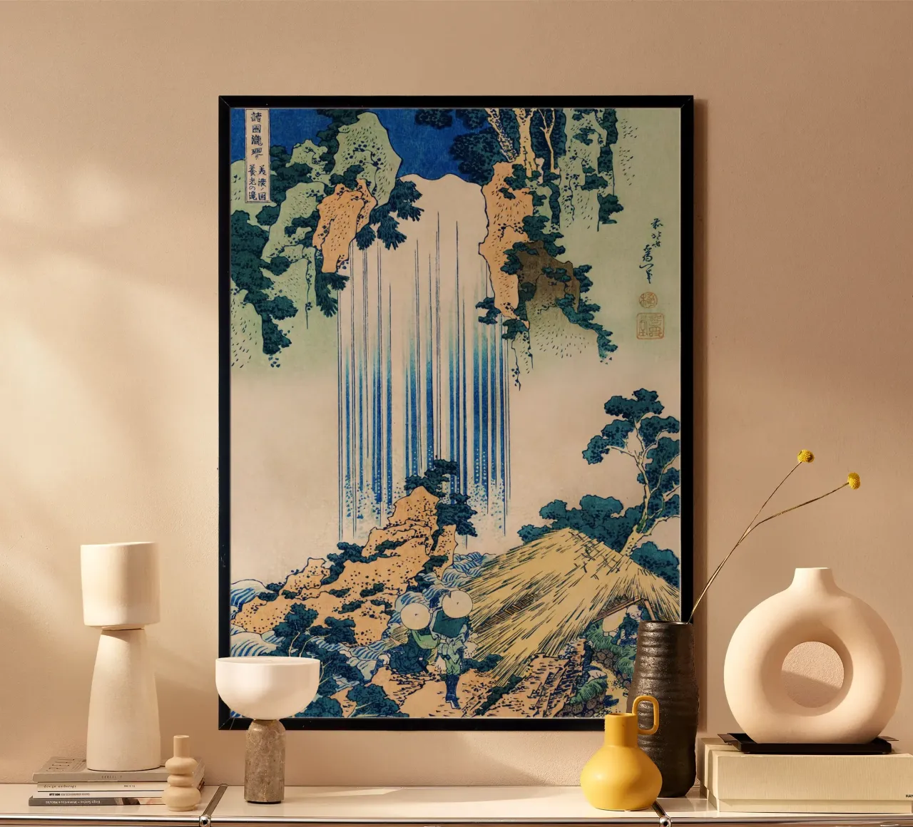 Cascata di Yoro nella provincia di Mino di Katsushika Hokusai poster con telaio in plastica da Venus Art