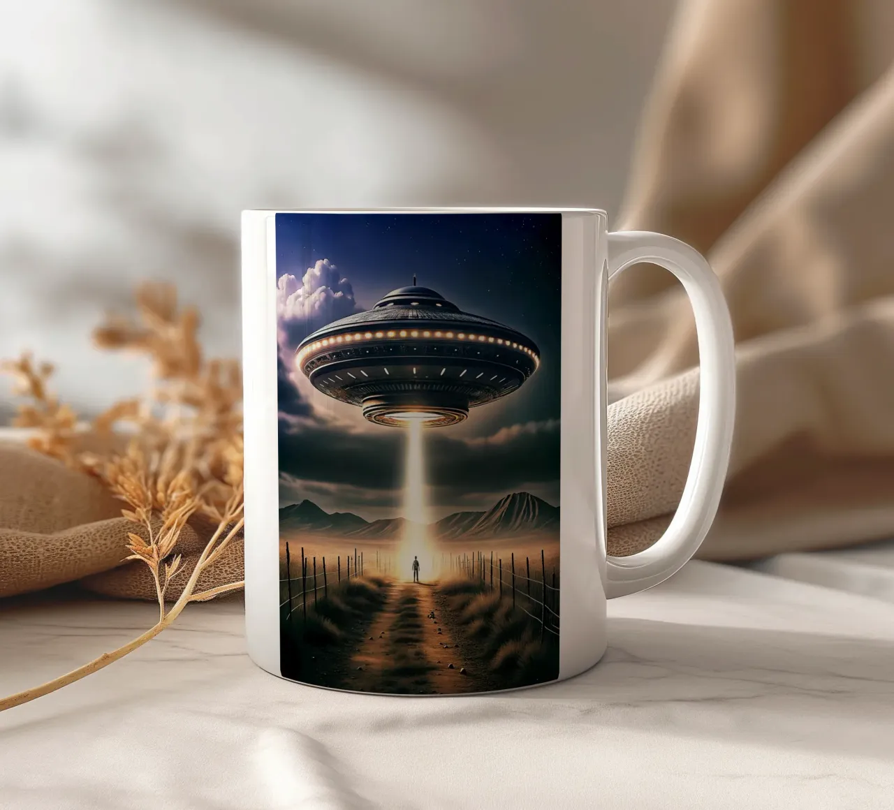 Mysterieuze UFO en buitenaardse kunst keramische mok van kembangross